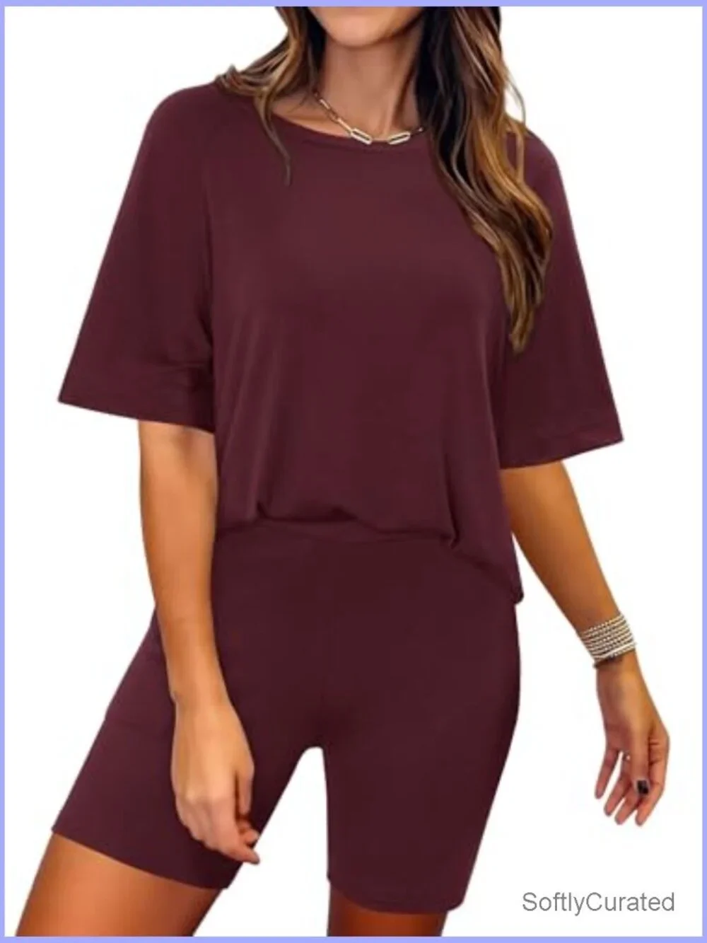 Two Piece Lounge Set Summer Casual Loose Fit Tee Biker Shorts Matching Travel